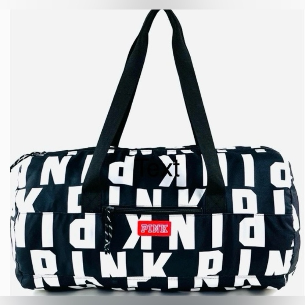 Victoria Secret Pink Duffel Bag Weekend Travel Tote Black & White Logo Gym New